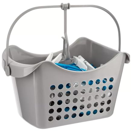 50 Large Clothes Pegs in Hanging Storage Basket for Washing Line Laundry Airer Strong Basket Garments Indoor/Outdoor Assorted Colours Pegs with Basket (Grey)