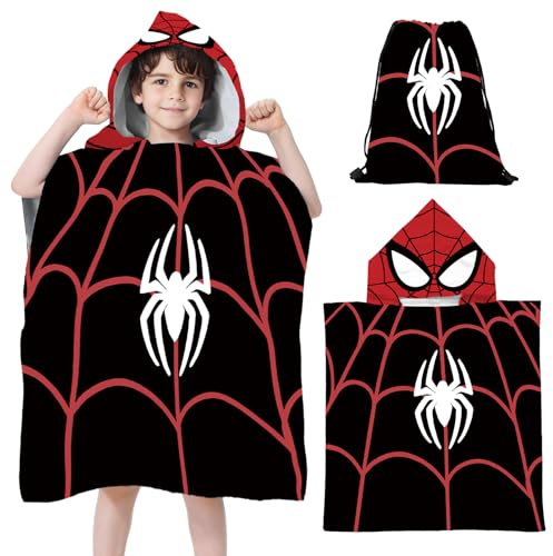 Metaparty Kids Beach Towel,Swimming Towels Girls Boys,Hooded Poncho Bath Towel for Kids,Swim Pool Beach Towels (Black)