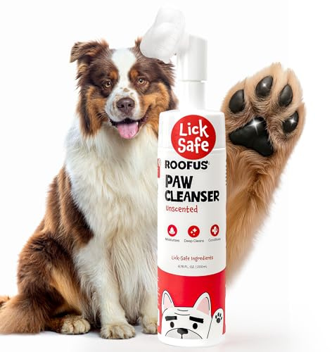 ROOFUS THE DOG Paw Cleaner for Dogs & Cats, 200ml No-Rinse Dog Paw Cleaner Washer, Gentle Unscented Foaming Cleanser with Built-in-Brush, Paw Cleanser for Repairing & Restoring Cracked Paws (5.07 oz)