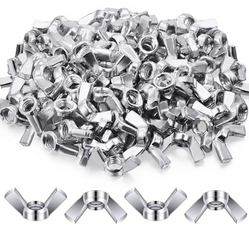 Moxweyeni 100 Pcs Wing Nuts Bulk 1/4-20 Carbon Steel Zinc Plated Butterfly Wing Nuts Hand Twist Hardware Secure Fasteners Parts Kit