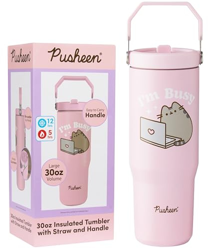 Get Trend Pusheen Gobelet Isotherme en Acier Inoxydable 850ml 30oz, avec Paille et Couvercle, Mug de Voyage Fille Ado Femme, Idée Cadeau Mignon (Rose Pusheen)