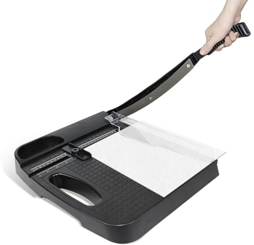DaMohony Paper Cutter Guillotine, 12-Sheet Heavy Duty A4 Paper Trimmer | Manual Paper Slicer with Safety Guard & Grid, Black Guillotine Paper Trimmer for Photo, Cardboard, Vinyl, Home Office School