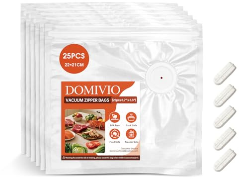 DOMIVIO Vakuumbeutel mit doppeltem Reißverschluss sind in den Größen ZIP-Bags-Diese wiederverwendbaren Sous-Vide-Beutel sind BPA-frei (25 ZIP-Beutel 22 x 21 cm)