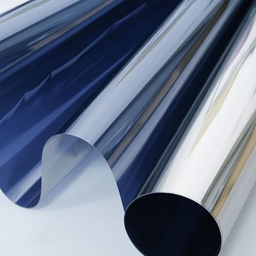 Vinilo Ventana Privacidad 80 x 100 cm Cristal Unidireccional Protector de Privacidad Anti 99% UV y Anti 92% IR Lámina de Espejo para Ventanas para Cocina Oficina, Azul Claro