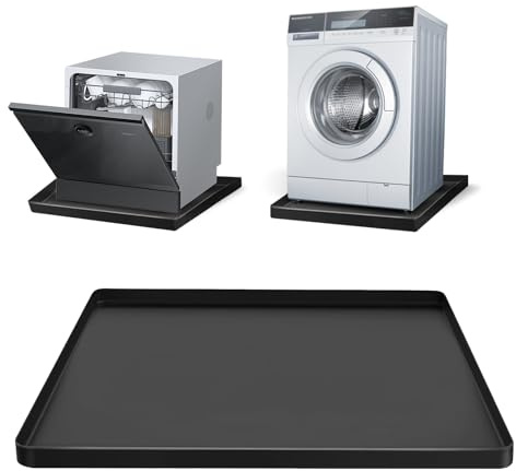 Chris.W Washing Machine Drain Pan 27x27 Inch – Waterproof Silicone Washer Tray for Floor Protection, Anti-Vibration Non-Slip Mat, Under Washer Drip Catcher (Black)