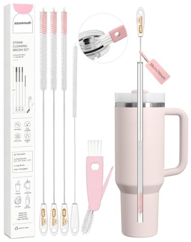 Strohhalm Bürste, 38 cm extra lang, 5er Set für Stanley 40 oz Cup, Rosa | Strohhalm Reinigungsbürste: 4 Cleaning Bürsten in 6/8/10/12 mm+ 3-in-1 Becherdeckel Reinigungsbürste für Owala, Yeti 20–40 oz
