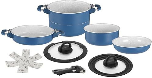 Brunner Carezza Magnetogrip Cookware Set – Induction-Compatible Non-Stick Ceramic Pots & Pans for Campervan, Caravan & Boat – Stackable Space-Saving Design with Fold-Down Magnetic Handles (22cm)