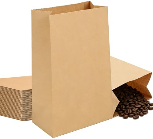 AN HUI MING 100 Stück Braun Papiertüten Brottüten 14 X 8 X 24 cm | Kraftpapier Tüten Klein DIY Weihnachten Adventskalender, Süßigkeiten Tüten, Papier Tüten