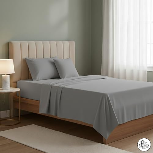 Lenzuola letto francese - Set completo lenzuola una piazza e mezza Sopra, Sotto con Angoli e Federe - Lenzuola matrimoniali cotone blend Anallergico e Antiacaro Made in Italy (Grigio, FRANCESE)