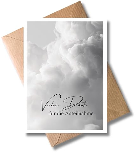 WBdesignz 10er-Set Dankeskarten Trauer „Vielen Dank für die Anteilnahme“ mit Umschlägen - Trauerkarten mit Wolkenmotiv - Beileidskarten für Trauerfeiern, Beerdigungen und Abschiede (DIN A6)