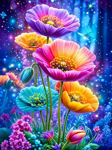 OkarinaArt Diamond Painting Erwachsene – Glühende Blume, 30 x 40 cm | DIY 5D Diamant Painting für Anfänger, Diamant Malerei Set, Runde Diamanten, Blumen Wanddekoration, Geschenkidee