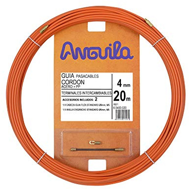 Anguila Guía Pasacables Cordón de Acero T. Intercambiables Naranja ⌀4mm 20m | Resistente para trabajos severos, bajo rozamiento y buena torsión; terminales intercambiables; incluye 2 accesorios