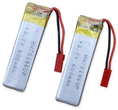 YUNIQUE GREEN-CLEAN-POWER - Wiederaufladbare Lipo-Batterie 3.7V 600mAh für RC-Drohnen | Kompatibel mit UDI U817, WLtoys V959, Syma X5C, JJRC | 2 Stück | 65X17X8 mm - 17,5 gr, Silber