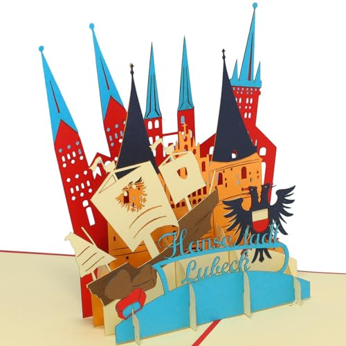LINPOPUP®, LIN17319, Pop Up - 3D Karte, Glückwunschkarte Klappkarte Geburtstag Reisegutschein Stadt Lübeck, N219