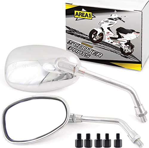 Area1 Universal Motorroller Rückspiegel Paar chrom e-geprüft M8/M10 + Adapter, kompatibel mit LX LXV Sprint GTS GT GTV ET2 ET4 Primavera Django Habana Mojito