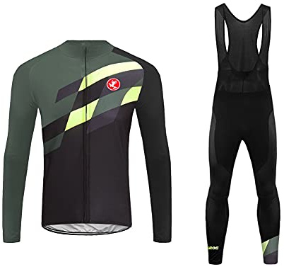 UGLY FROG Herren Fahrradbekleidung Set Langarm Fleece mit Kapuze Radjacke + Fahrradhose XS - 4XL