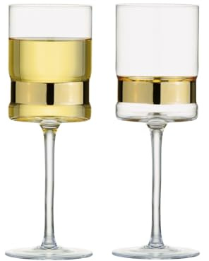 Anton Studio Designs SoHo Copas de Vino Hechas a Mano Perfectas para Vino Tinto, Vino Blanco, Agua o Bebidas - 350 ml - Oro - Juego de 2 Elegantes Copas de Vino