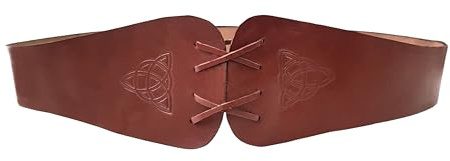 Leonardo Carbone® Mittelalter Miedergürtel Alana mit Triquetra - Ledergürtel Damen, Mittelalter Kleidung Damen, LARP, Karneval, Cosplay, Wikinger Hobbit Kostüme, Karneval - 100% Echtleder Braun