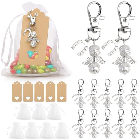 VGOODALL Gastgeschenke Hochzeit, 30 Stücke Schutzengel Anhänger +Organza Beutel +Kraftpapier Anhänger für Abschiedsgeschenk Glücksbringer Gastgeschenke Taufe Konfirmation Einschulung
