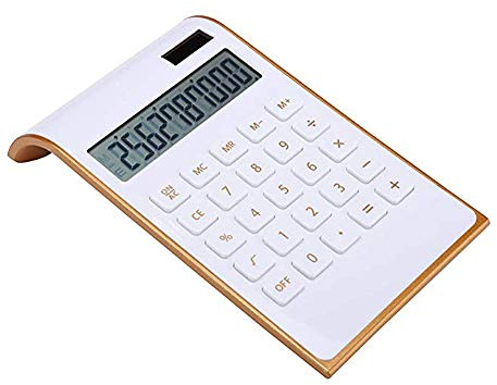 Leoyee Taschenrechner, ultradünnes und Elegantes Neigungsdesign, Dual-Power-Desktop-Rechner, Büro/Heimelektronik, Solarenergie, Neigungs LCD Display, 10 stellig (Goldenes Weiß)