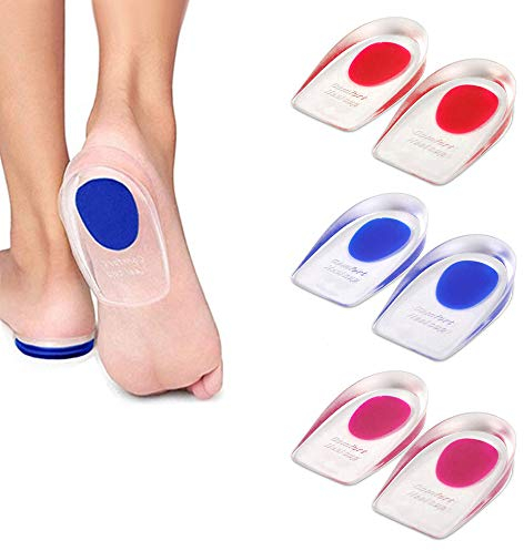 3 Pairs Silicone Gel Heel Cups, PUDSIRN Plantar Fasciitis Inserts Pads Gel Heel Cushions for Heel Pain Bone Spurs Pain, Silicone Shoe Inserts Clear for Women Men (3 Colors) (Small)