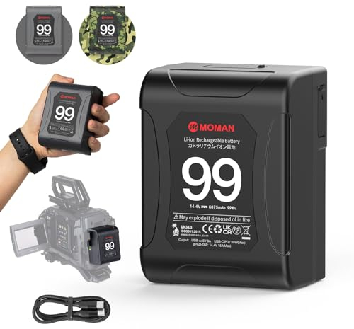 V-Mount Battery, Moman Power 99 Mini V Lock Battery 99Wh 15A Up to 200W Draw with Dual D-Tap&65W USB-C Outputs for Camcorder Blackmagic BMPCC 4k/6k Camera LED Light Monitor, V-Mount-Mini-VLock-Battery