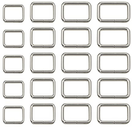 Vasemele Rechteck Metall Ring 40 Stück - Quadratische Schnalle 20mm/25mm/32mm/38mm - Eisen-Rechteck-Ring-Wölbungs Silber