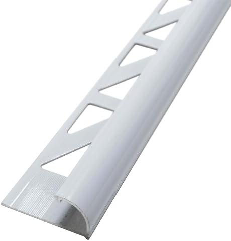 Dalsys Fliesenschiene 2,5m x 8mm Weiß Alu | Viertelkreisprofil, Rundprofil, Halbrundprofil, eloxiert, für Fliesen und Bodenbeläge, Kantenschutz