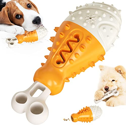Fellmeister® 3in1 Dental Kauspielzeug für Hunde mit Kühlfunktion und Futter Fach zur Zahnpflege und Mundhygiene, Hunde Keule in Farbe: (Orange)