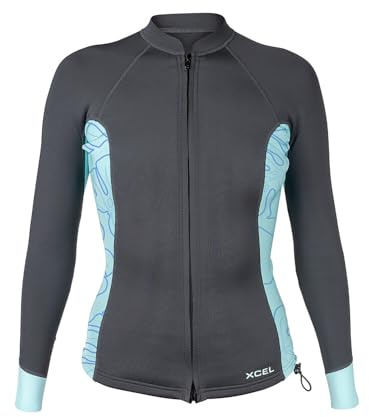 XCEL Girls Axis Long Sleeve Front Zip Wetsuit Jacket 2/1mm - Graphite/Glacier Blue Monstera Print | 4