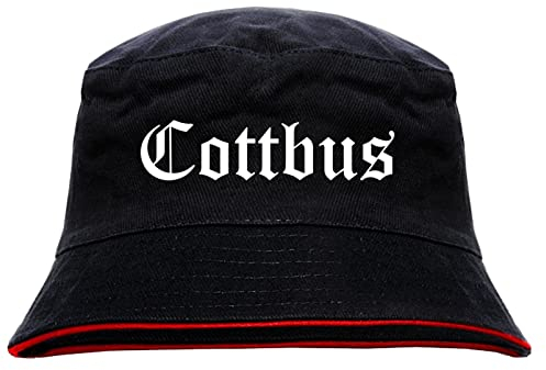 Cottbus Anglerhut - Altdeutsche Schrift - Schwarz-Roter Fischerhut XL Schwarz
