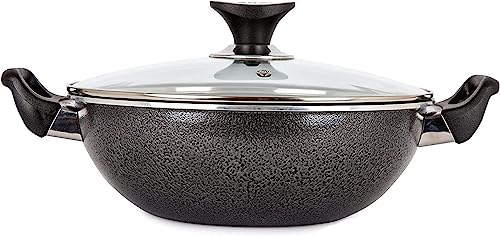 AM Home and Kitchen: 40cm Induction Wok Non Stick with Glass Lid | Versatile Frying Pan, Cookware, Saucepan, Paella Pan, Stock Pot, Stir-Fry & Deep Griddle, with Steam Vent