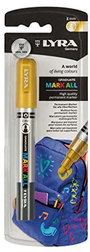 LYRA Graduate Mark All Permanent Marker gold Blister 1 Stk. | Multi Surface Marker, wasserbasiert, Rundspitze, schnell trocknend, Blister