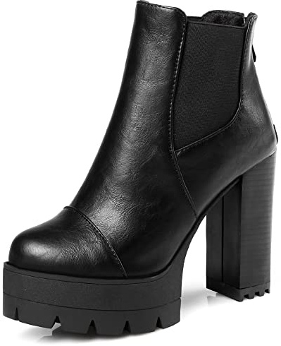 Lroey Reoly Botines Mujer Tacón Ancho, Botas Chelsea Tacón Alto Punta Rojoonda Botín Zip Plataforma Botines 246 Negro Talla 33 EU