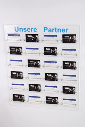 Acrylglastechnik Danier 24-Fach Visitenkartenwandhalter mit Schriftzug Unsere Partner