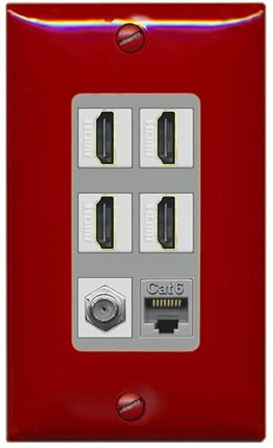 RiteAV Cavo coassiale HDMI a 4 porte 1 - Piastra da parete Ethernet tipo F 1 Cat6 - 1 banda [rosso/grigio]