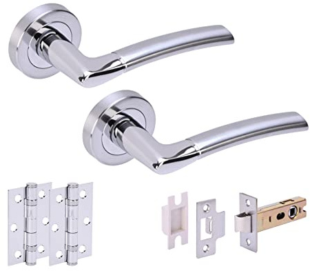 Hunta HANDLEZONE® Neemo Internal Door Handle Latch Pack, Complete with Lever On Rose Handles, Latch, Ball Bearing Hinges - Dual Finish Polished/Satin Chrome