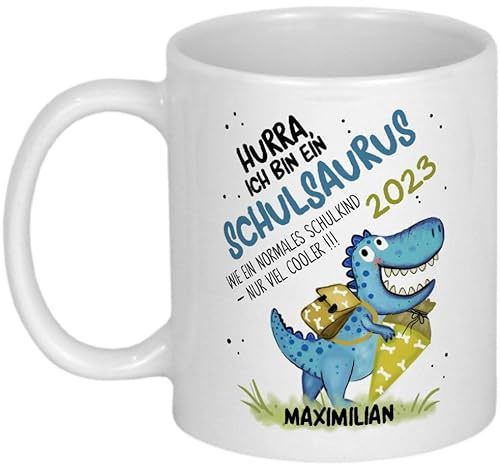 My Sweetheart® Einschulung Junge Schulkind Tasse personalisiert Schulanfang Geschenke Jungen Einschulungsgeschenke Schulstart Inhalt Schultüte Geschenkidee (Schulsaurier)