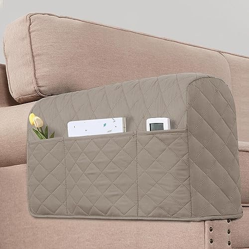 2 Stück Wasserabweisende Armlehnenbezüge für Stühle und Sofas – Couch-Armlehnenbezüge mit 3 Taschen für Handy – Sofa-Armschutz für Haustiere, Katzen (Khaki)