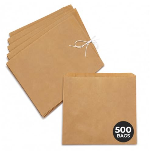ezkart Pack of 500 - Versatile Brown Paper Bags Assorted Sizes for Groceries, Vegetables, Bread, & Fruits- Ideal as Sandwich, Cake, Paper Food Bags, Pick and mix bags Sweet Bags (500, 7x7 Inch)