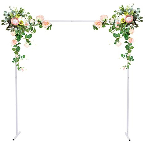 Begoniape 2×2m Weiß Hochzeitsbogen, Metall Rechteckig Ballonbogen, 22.05lbs Tragfähigkeit Garten Galvanisiertes Eisenrohr Blumenständer für Hochzeiten, Gartendekoration, Partys, Feste