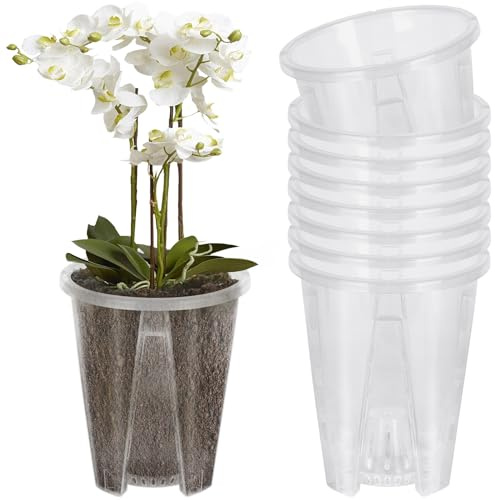 Mineup 8pcs Pot Transparent Orchidée 10CM Pot de Fleurs Plastique Transparent, Pottes De PéPinièRe OrchidéE Planter Pot Transparent Plante avec Trous De Drainage Et Soucoupes pour Orchidée Jardin