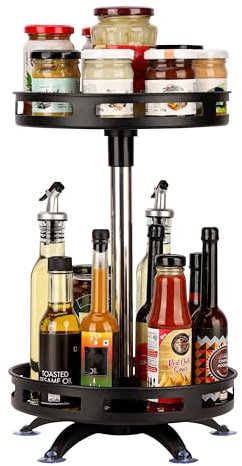BELLE VOUS 2-Ebenen Gewürzregal drehbar - Rotierendes Gewürzregal- Metall - Drehteller Organizer - Gewürzständer für Küche - Drehbares Gewürzregal - Gewürzkarussel drehbar