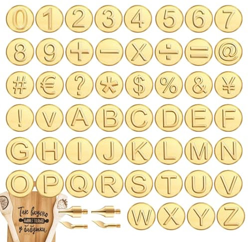 Lambo Werkzeuge zum Einbrennen von Buchstaben und Zahlen, Buchstaben zum Einbrennen von, 56 Stück Zahlen Buchstaben Messingspitzen für die Holzverbrennung, Kunst- und Zeichenzubehör aus Leder zum