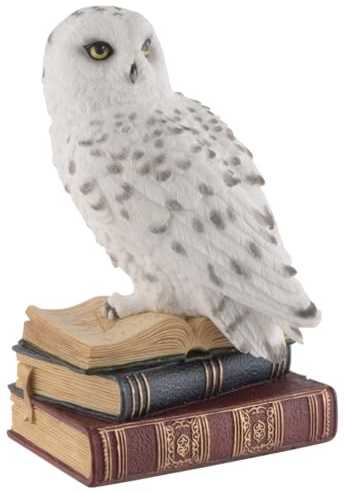 Schneeeule sitzend auf Zauberbüchern, aus Kunststein, von Hand coloriert, by Veronese