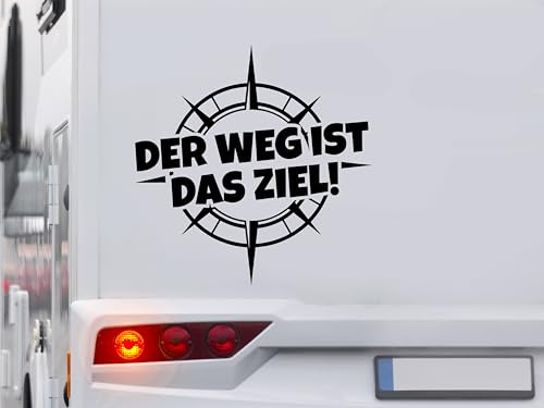 KLEBEKÖNIG Kompass Aufkleber - Der Weg ist das Ziel - Wohnmobil Wohnwagen Camping Autoaufkleber Reisen Van Bus Dekor Caravan Wohnanhänger Camper