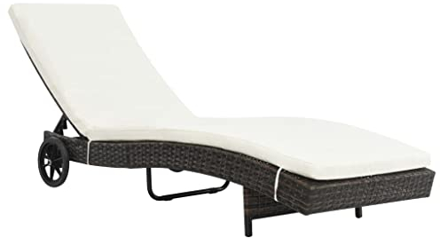 FUDUGEHMIOFWFJJ deckchair,liegestühle,sonnenbank,Sonnenliege mit Rollen und Auflage Poly Rattan BraunGeeignet für Garten, Pooldeck, Terrasse, Wohnzimmer