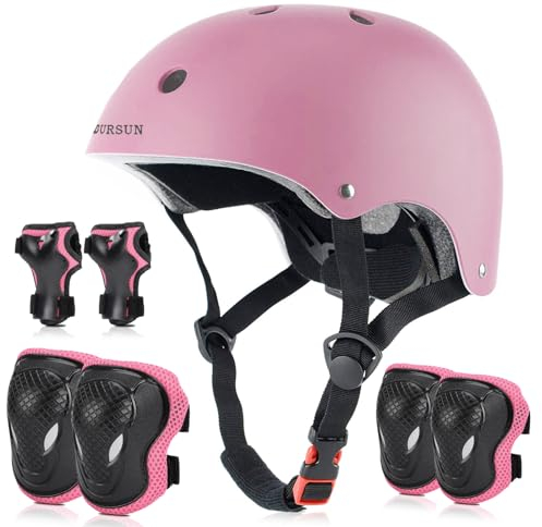BURSUN Kinder Fahrradhelm Kinderhelm 7 in 1 Profi Knieschoner Kinder Set, Verstellbar Skaterhelm Knieschoner für Fahrrad Skateboard Roller Skaten Scooter 2-16 Jahre Alt Junge Mädchen