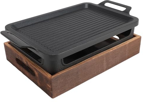 Barbacoa de Mesa para Exteriores, Parrilla Portátil con Base de Madera de Diseño Dividido, Parrilla Compacta para Restaurante, Hogar, Camping
