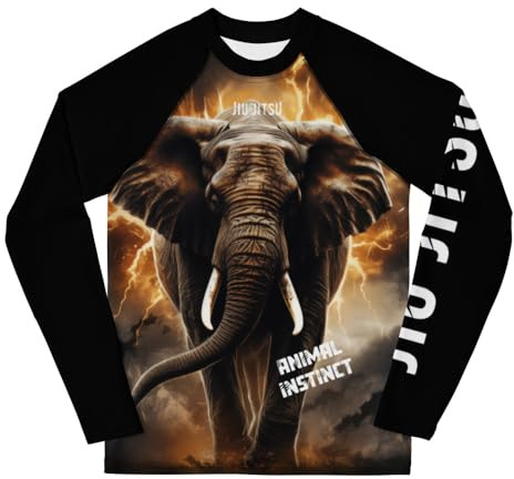 Youth Boys No Gi Jiu Jitsu Rash Guard - Mighty Elephant - Animal Instinct - BJJ, Wrestling White
